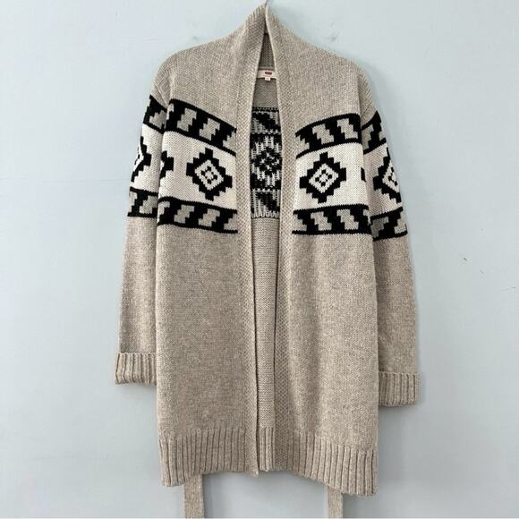 Levi’s Knit Tie Gray Southwestern Wool Blend Open Front Cardigan Sweater - Picture 7 of 10